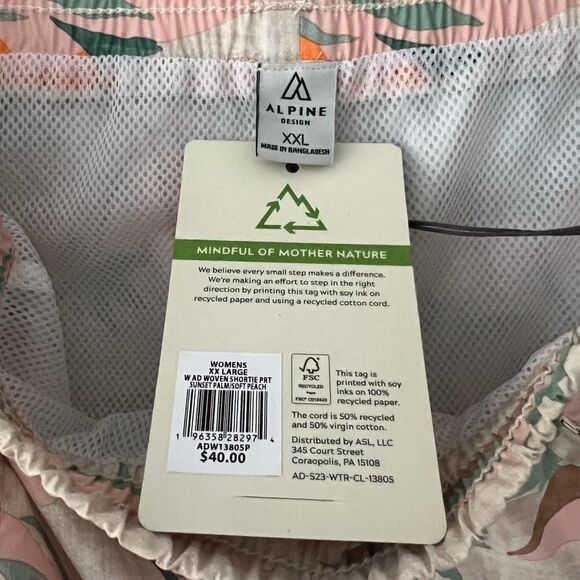 NEW Alpine Design Elastic Waist Woven Shorts Shortie Sunset Palm Tree womens XXL - Picture 3 of 3